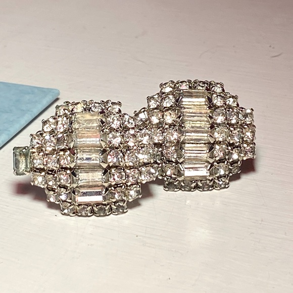 Beautiful vintage antique clip on earrings,silver with crystals,ABS rhinestones - Picture 9 of 9